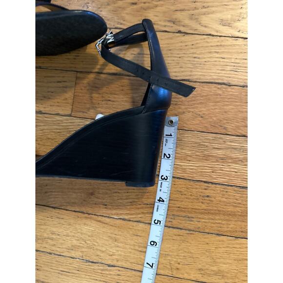 Michael Kors Fiona Wedge Sandals Women’s Size 8 Black Leather Open Toe Ankle - Picture 7 of 7